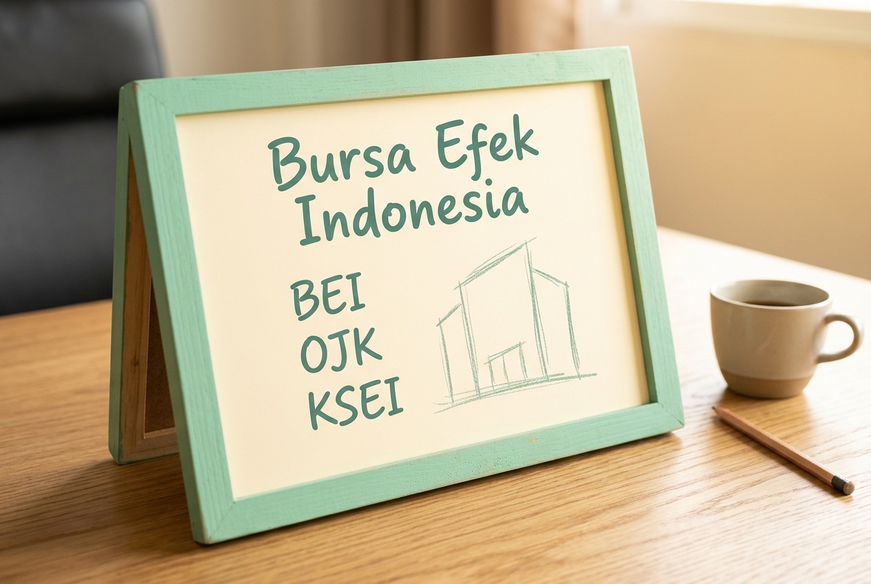 Papan tulis kecil bertuliskan Bursa Efek Indonesia, ilustrasi langkah pertama mengenal pasar modal
